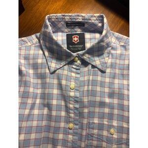 Victorinox Swiss Army Mens Blue Plaid Button Down Shirt Type A-2 Cotton Large
